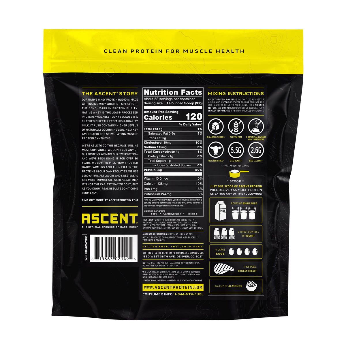 미국직구 어센트 웨이 프로틴 파우더 초콜릿 Ascent 100% Whey, Native Whey Protein Blend, Chocolate, 4.25 lbs