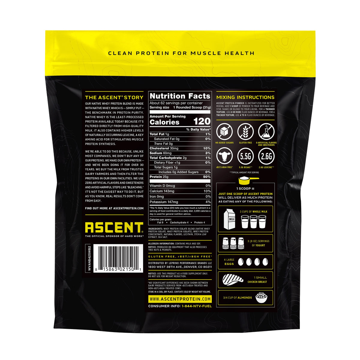 미국직구 어센트 웨이 프로틴 파우더 바닐라 Ascent 100% Whey, Native Whey Protein Blend, Vanilla Bean, 4.25 lbs