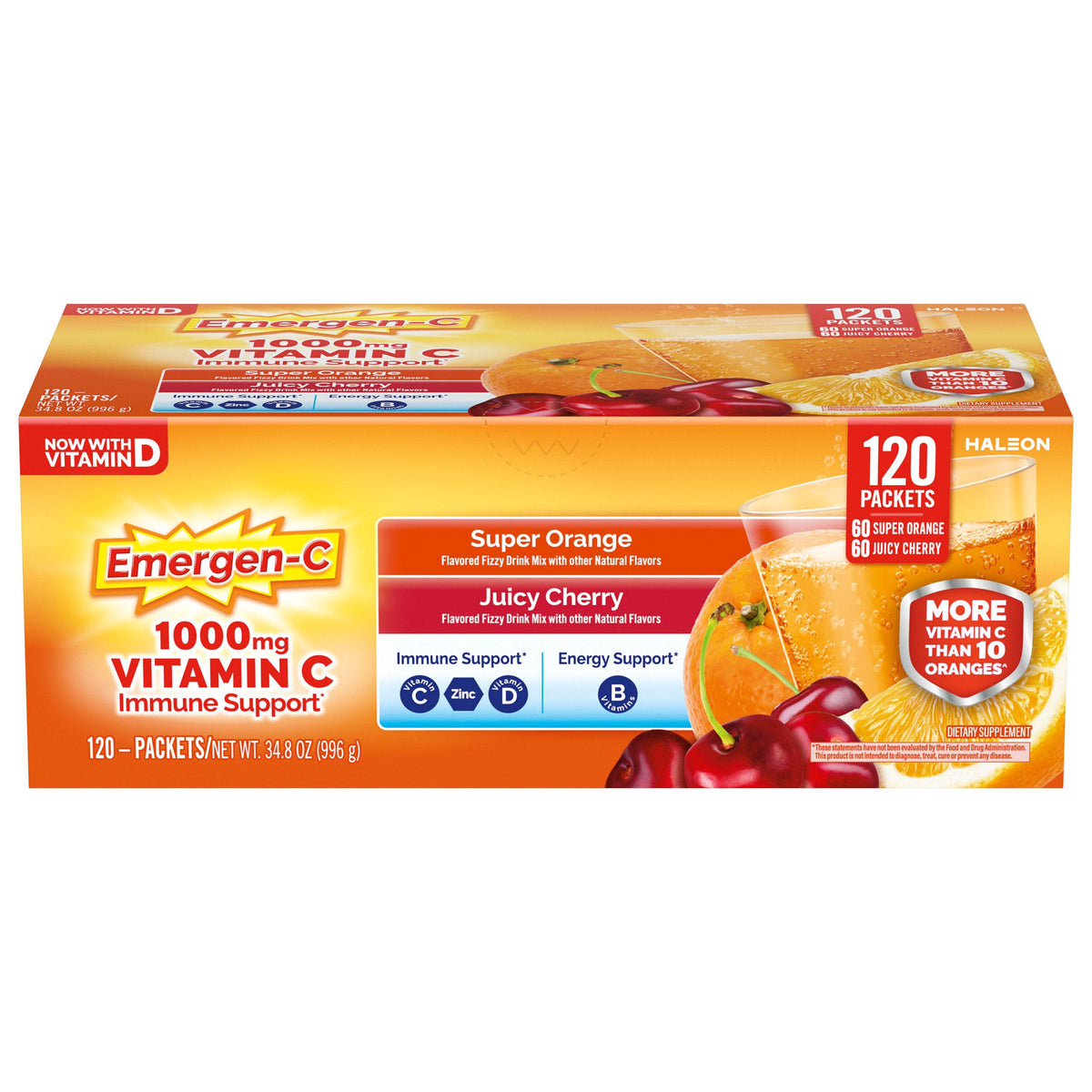 미국직구 이머전씨 비타민C Emergen-C 1000 mg Vitamin C Daily Immune Support Variety Pack Drink Mix, 120 Packets