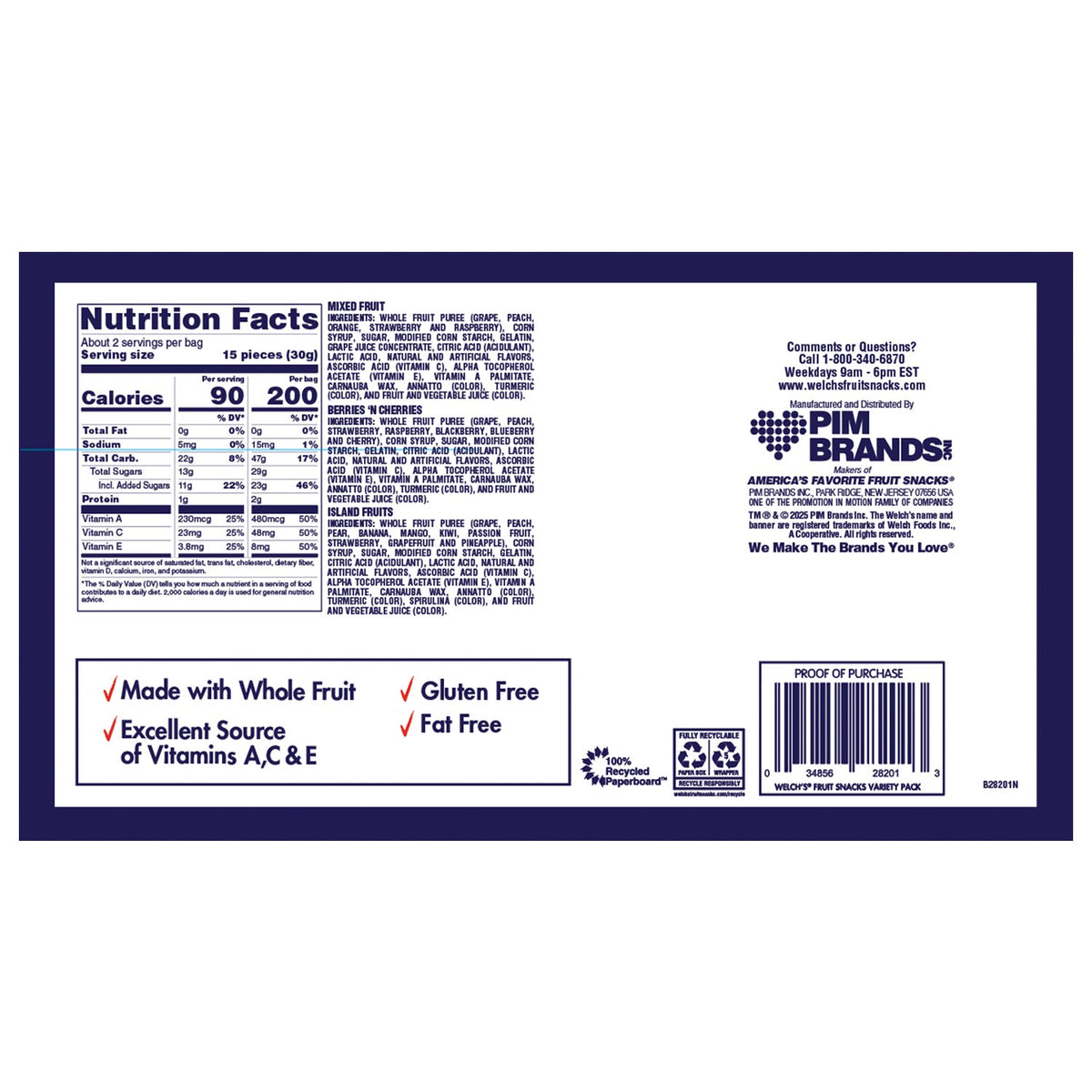 미국직구 웰치스 Fruit Snacks, Variety Pack, 2.25 oz, 20 ct