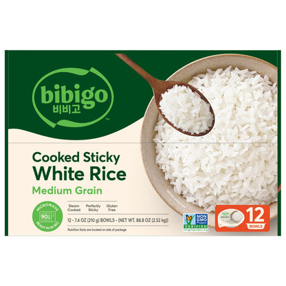 미국직구 Bibigo Cooked Sticky White Rice Bowls, Medium Grain, 7.4 oz, 12 ct