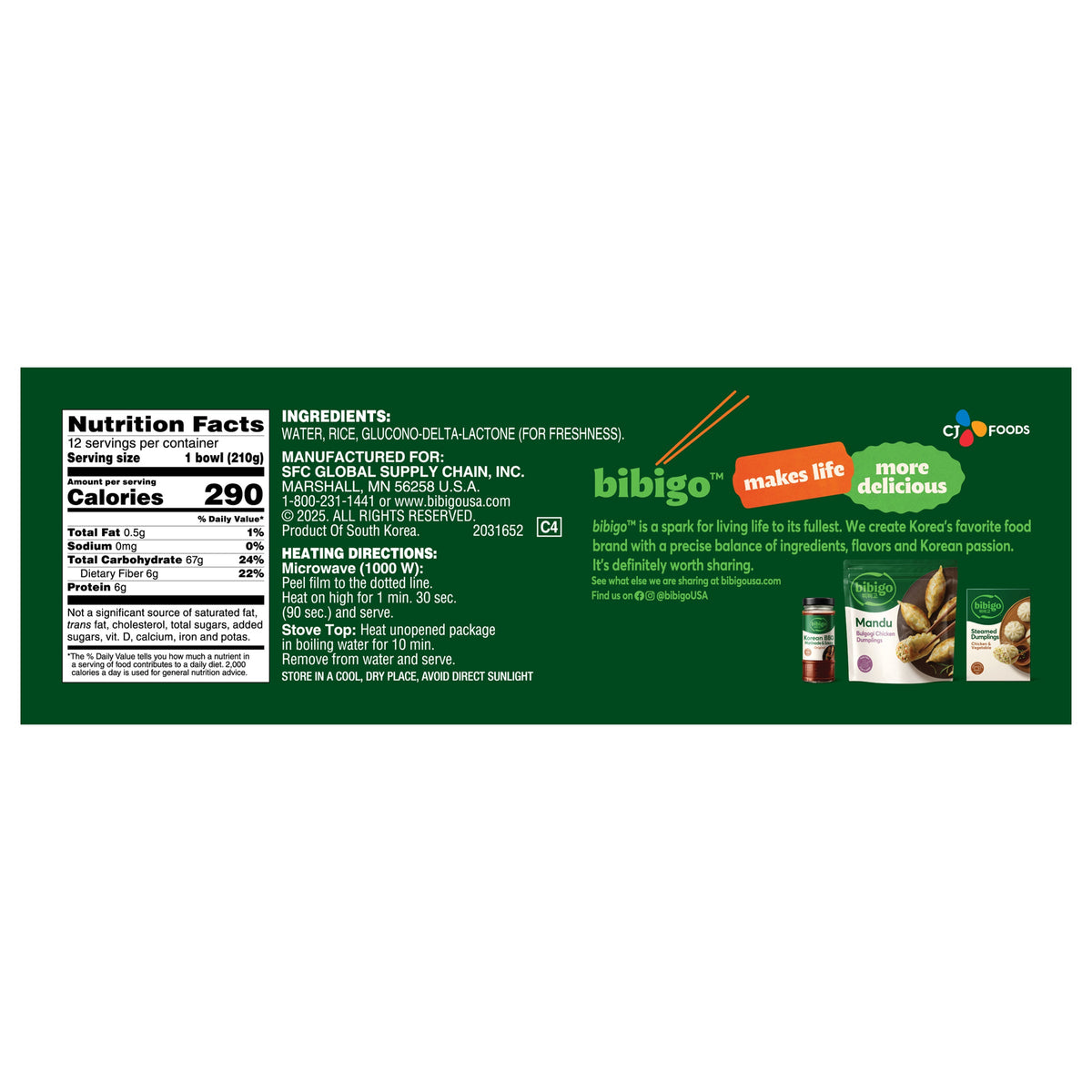 미국직구 Bibigo Cooked Sticky White Rice Bowls, Medium Grain, 7.4 oz, 12 ct