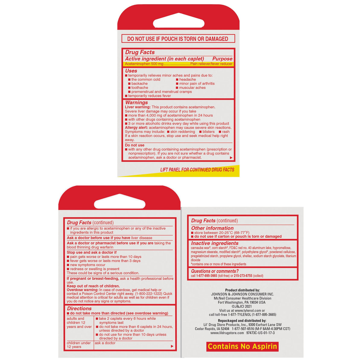미국직구 타이레놀 생활건강 Tylenol Extra Strength Acetaminophen, 500 mg, 3 Servings per Box, 6 Boxes