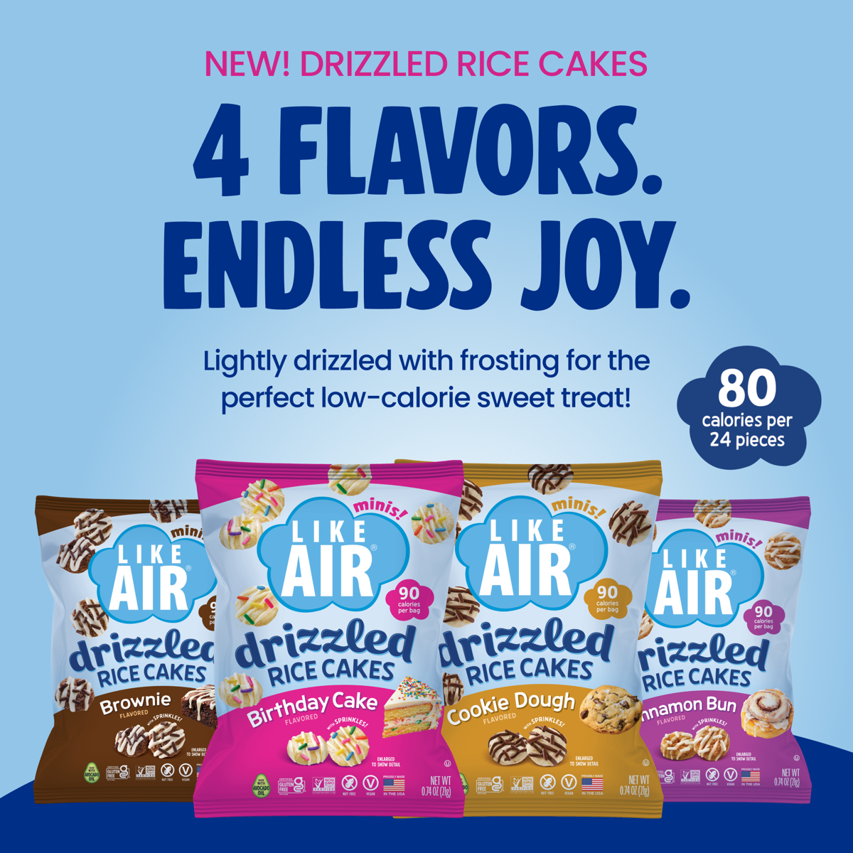 미국직구 Like Air Drizzled 21g 10팩 / Like Air Drizzled Rice Cakes 4 Flavor Variety Pack Box, 2 4