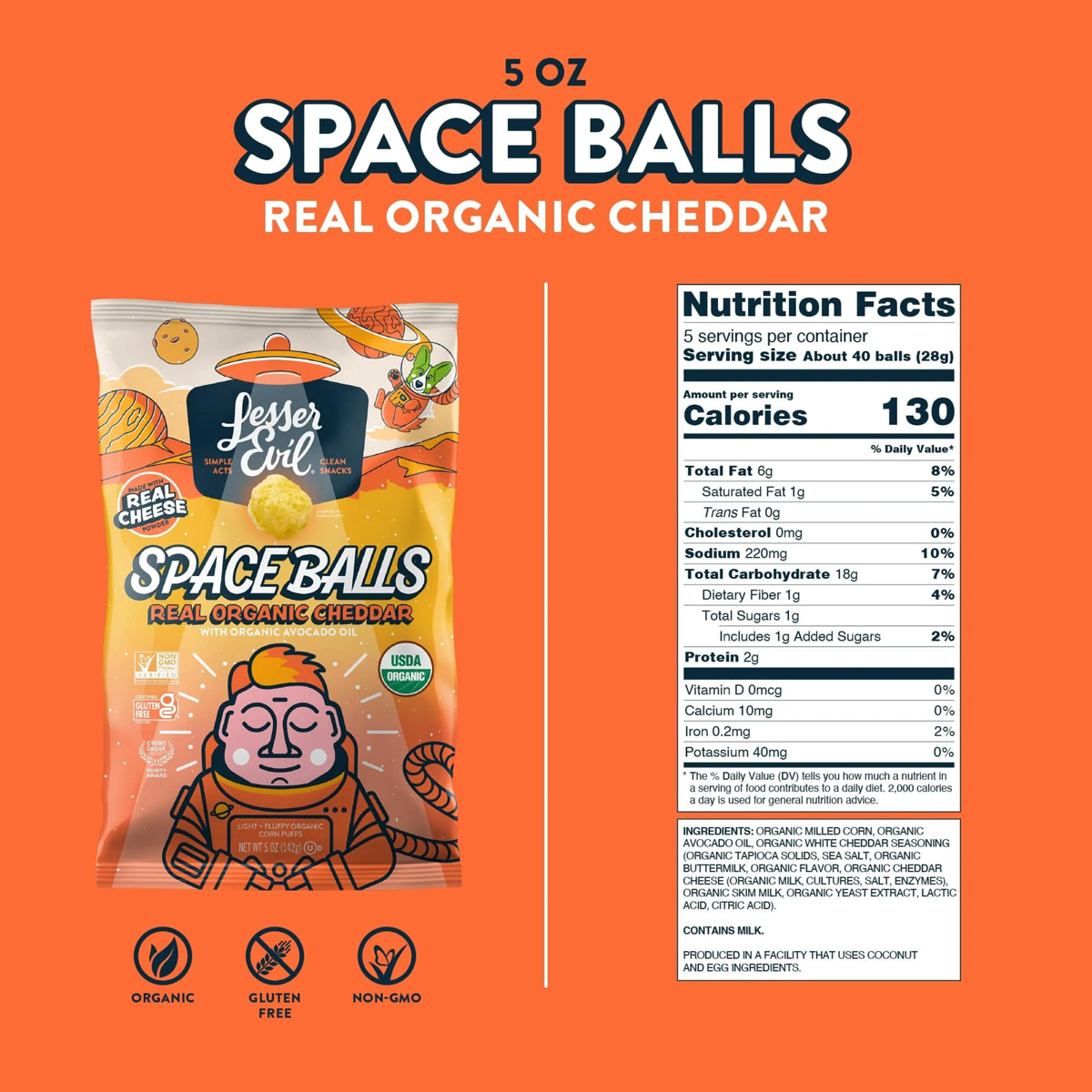 미국직구 142g 6팩 / (6 pack) LesserEvil Space Balls, Real Cheese, 142g 5