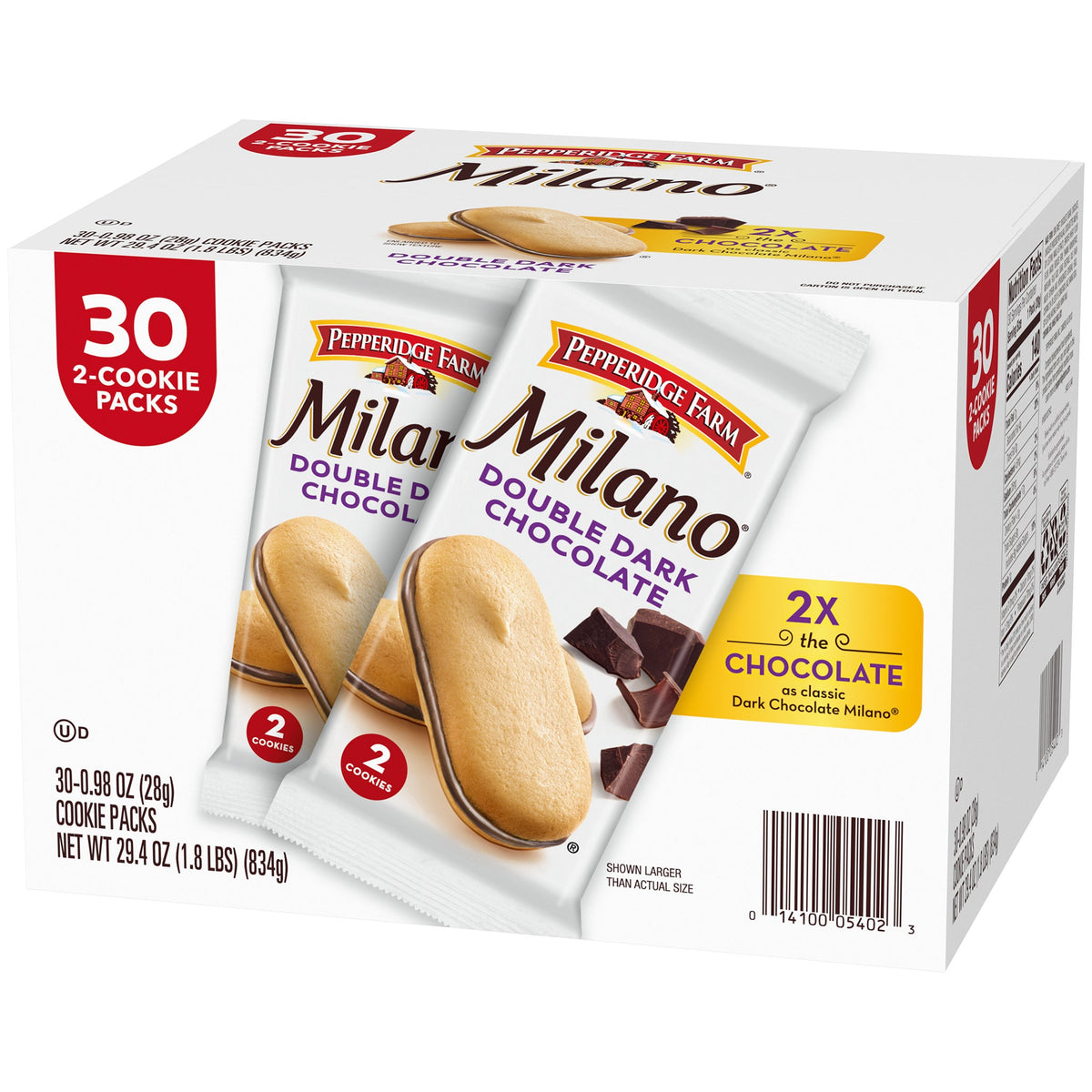 미국직구 페퍼리지팜 Milano Cookies, Double Dark Chocolate, 0.98 oz, 30 ct