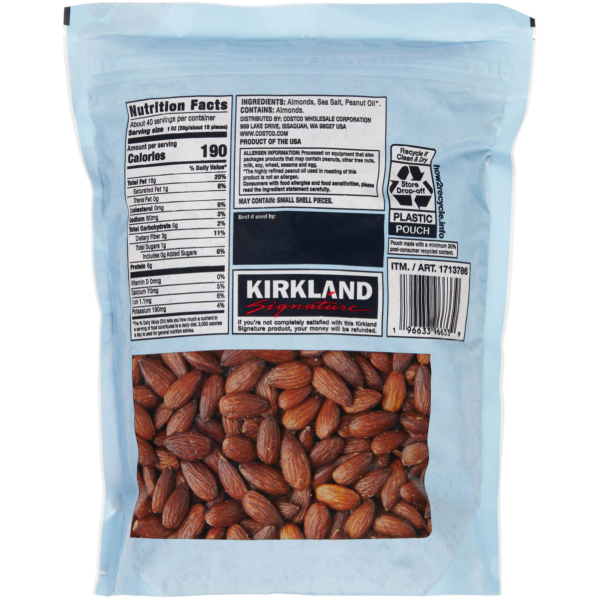 미국직구 Kirkland Signature Roasted Almonds with Sea Salt, 2.5 lbs