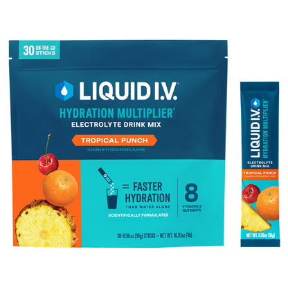 미국직구 리퀴드아이비 전해질 파우더 Liquid I.V. Hydration Multiplier, 30 Individual Serving Stick Packs in Resealable Pouch, Tropical Punch