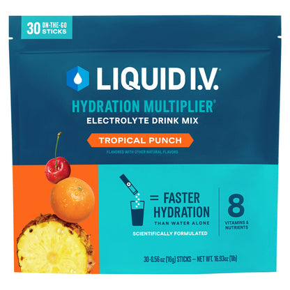 미국직구 리퀴드아이비 전해질 파우더 Liquid I.V. Hydration Multiplier, 30 Individual Serving Stick Packs in Resealable Pouch, Tropical Punch