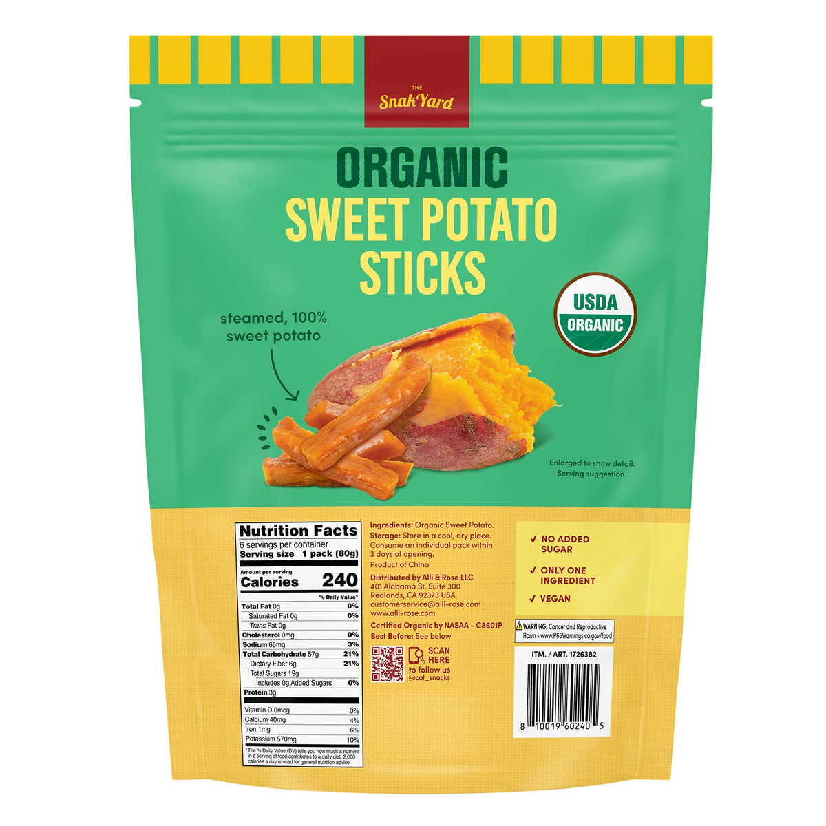 미국직구 The Snak Yard Organic Sweet Potato Sticks, 2.82 oz, 6 ct