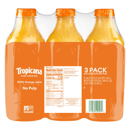 미국직구 Tropicana Pure Premium 100% Orange Juice, No Pulp, 46 fl oz, 3 ct