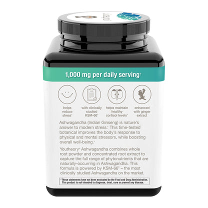 미국직구 유스테오리 아쉬와간다 youtheory Ashwagandha 1000 mg, 180 Vegetarian Capsules