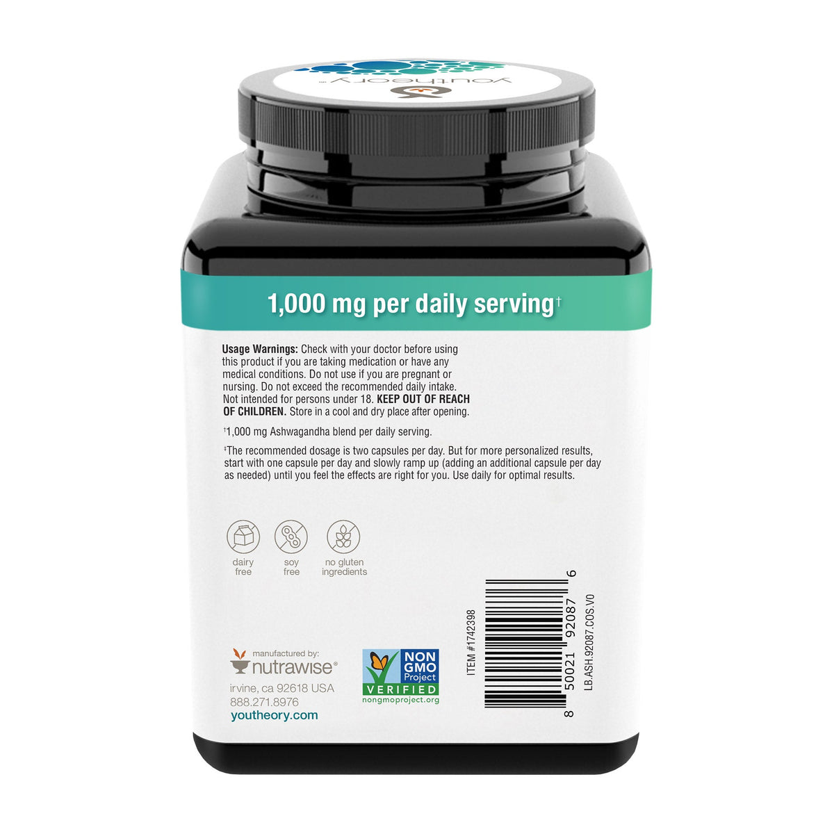미국직구 유스테오리 아쉬와간다 youtheory Ashwagandha 1000 mg, 180 Vegetarian Capsules