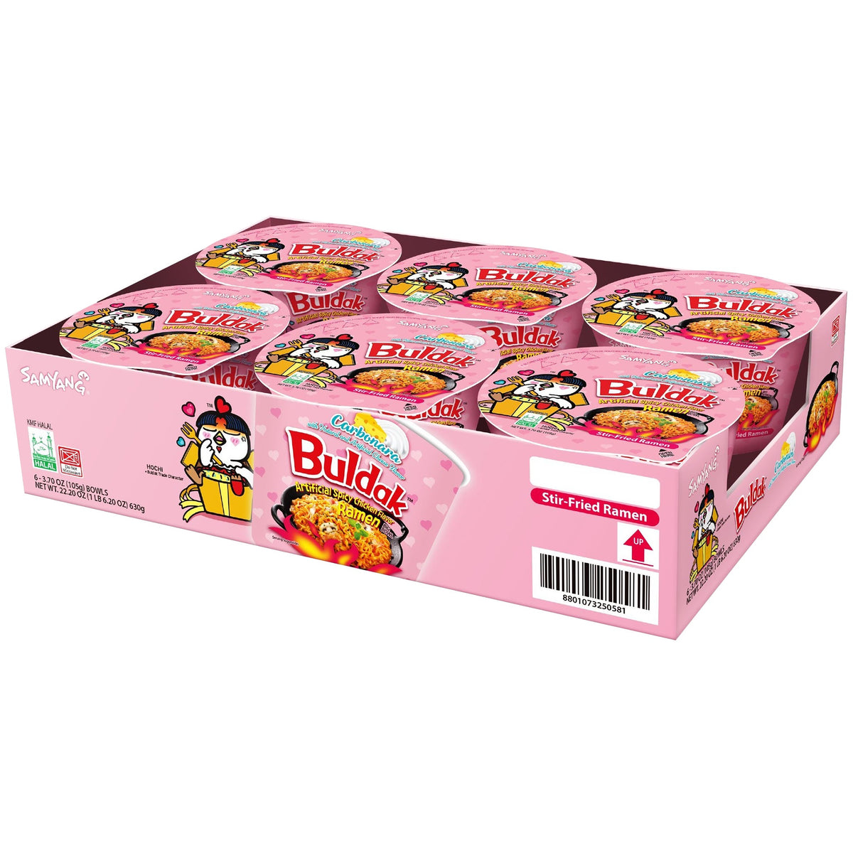 미국직구 Samyang Buldak Stir-Fried Ramen, Carbonara, Spicy Chicken, 3.7 oz, 6 ct