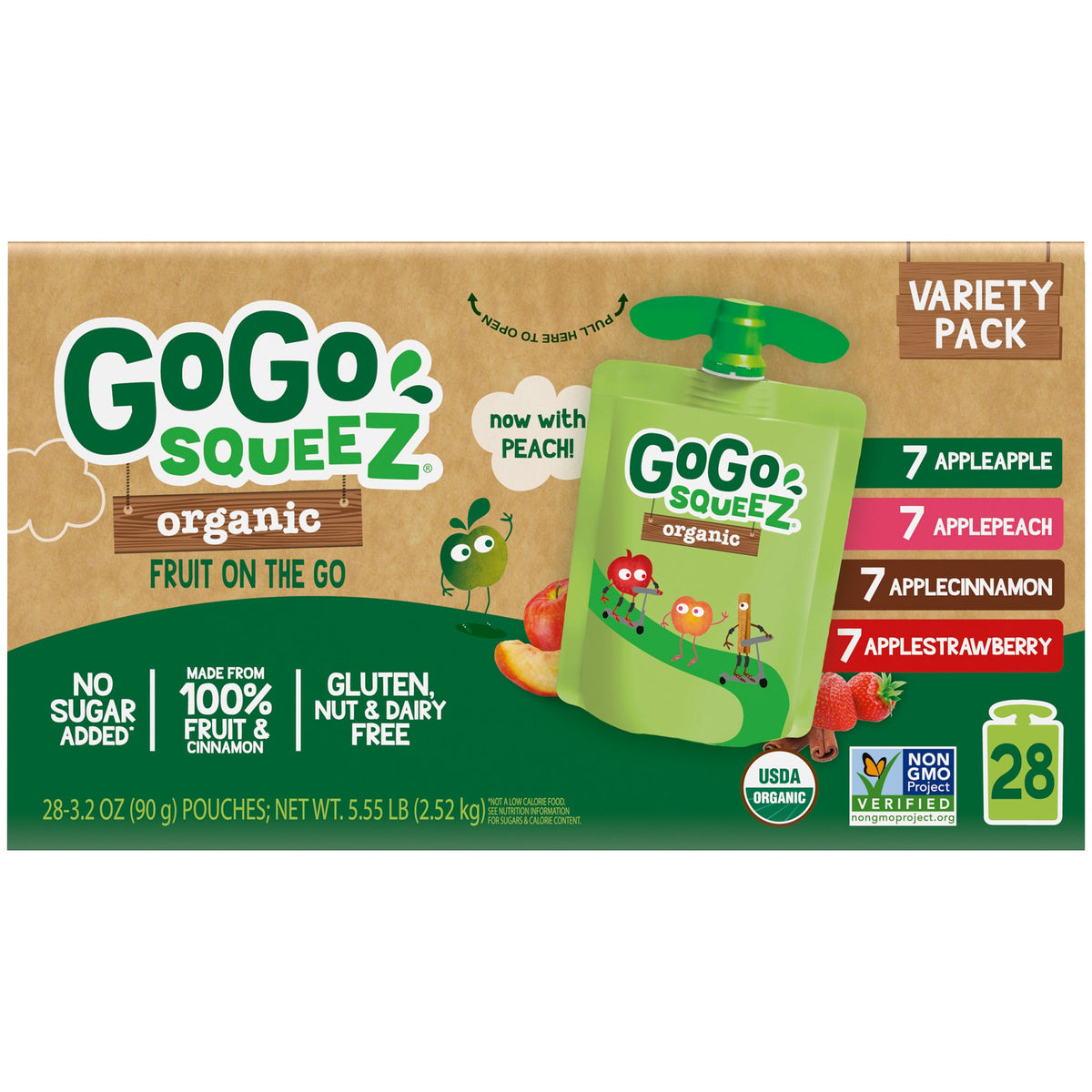 미국직구 GoGo SqueeZ Organic Fruit On The Go, Variety Pack, 3.2 oz, 28 ct