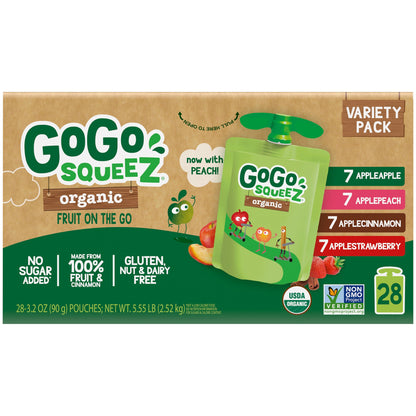 미국직구 GoGo SqueeZ Organic Fruit On The Go, Variety Pack, 3.2 oz, 28 ct