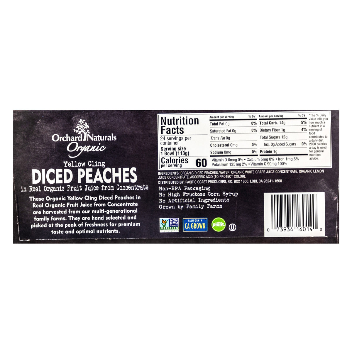 미국직구 Orchard Naturals Organic Diced Peaches, Yellow Cling, 4 oz, 24 ct