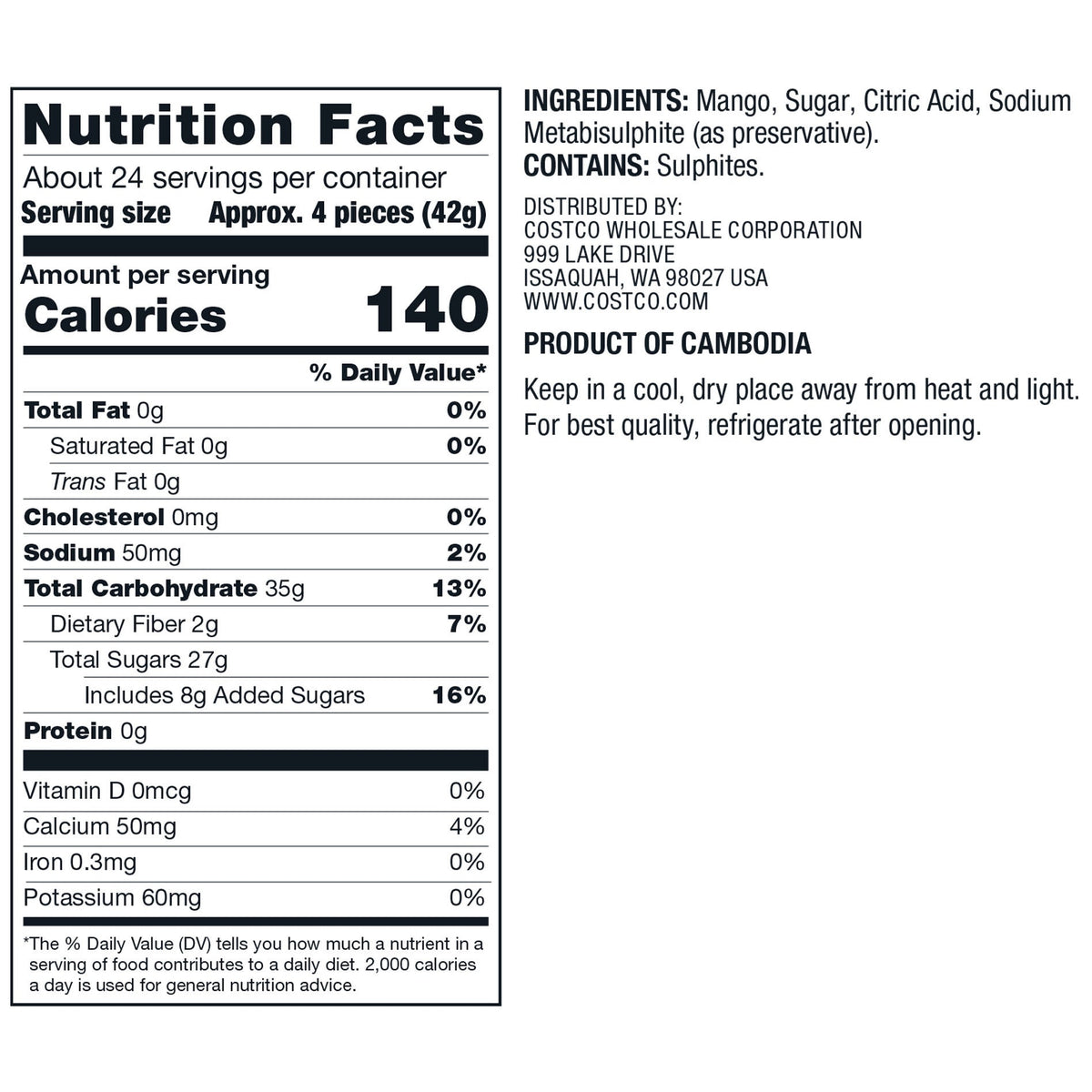 미국직구 Kirkland Signature Dried Mangoes, Sweetened, 35 oz