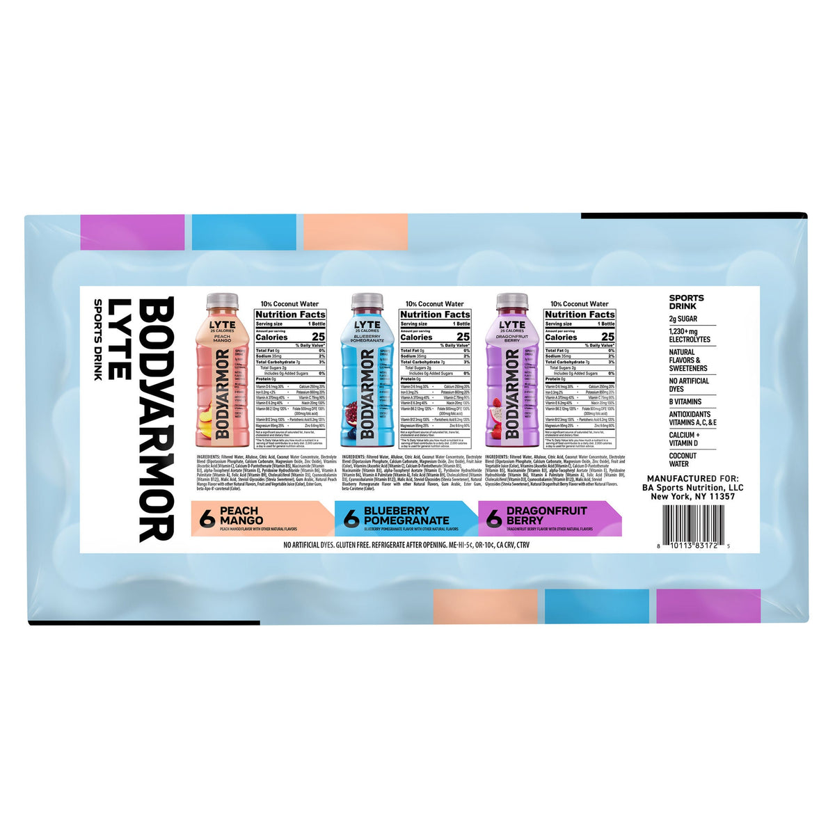 미국직구 BODYARMOR LYTE Sports Drink, Variety Pack, 20 fl oz, 18 ct