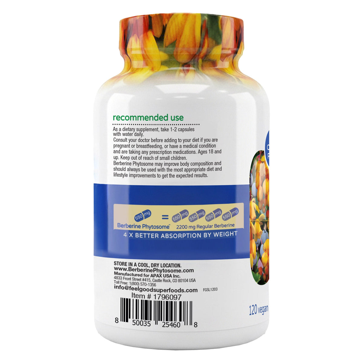 미국직구 영양제 FEELGOOD Berberine Phytosome, 120 Vegan Capsules