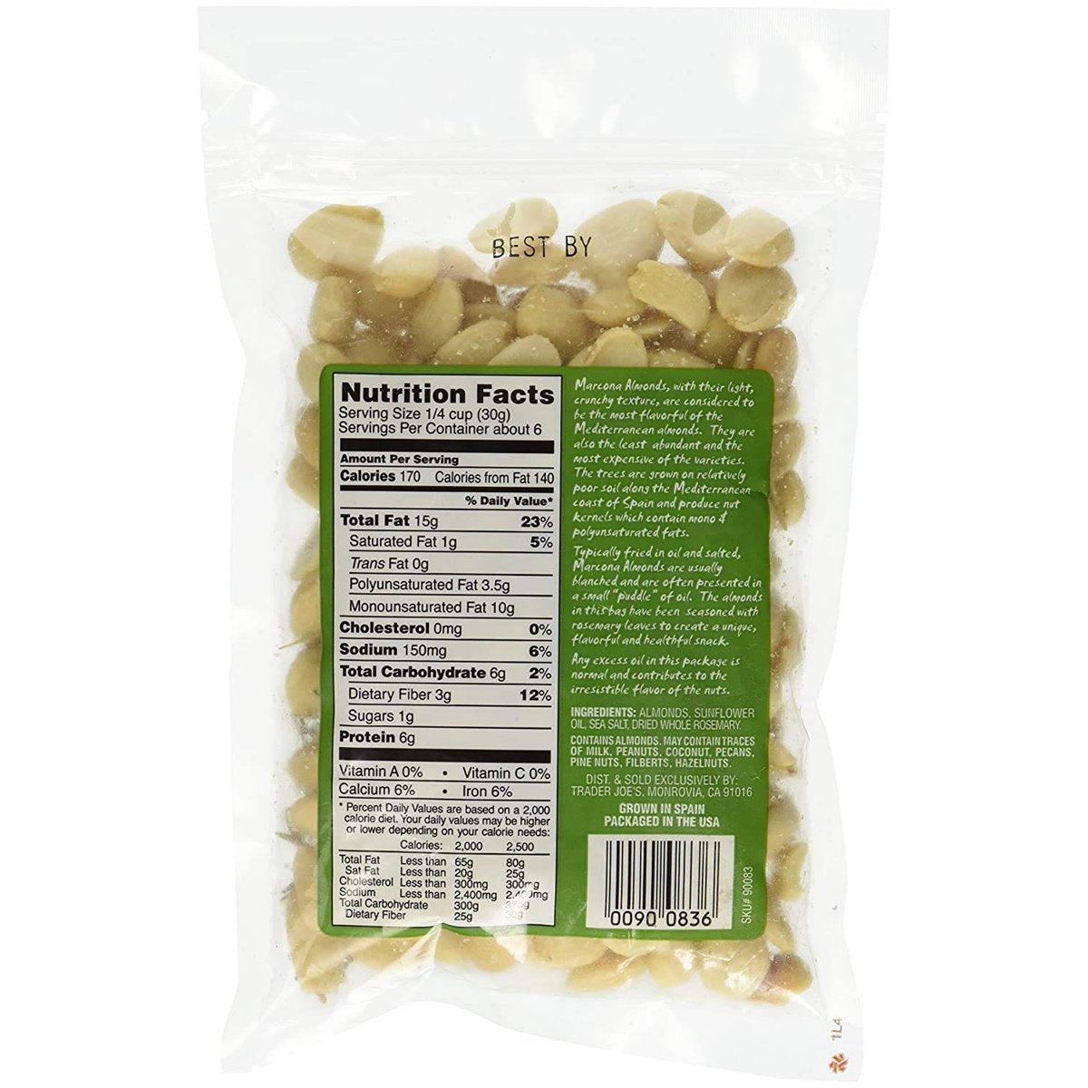 미국직구 트레이더조 견과 170g / Trader Joe's Roasted and Salted Marcona Almonds with Rosemary, 1 Bag 3