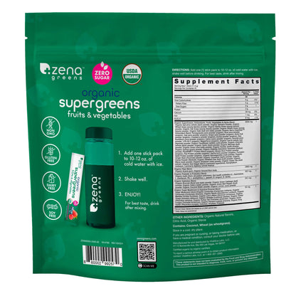 미국직구 영양제 Zena USDA Organic Supergreens Fruits & Vegetables Powder, 45 Stick Packets