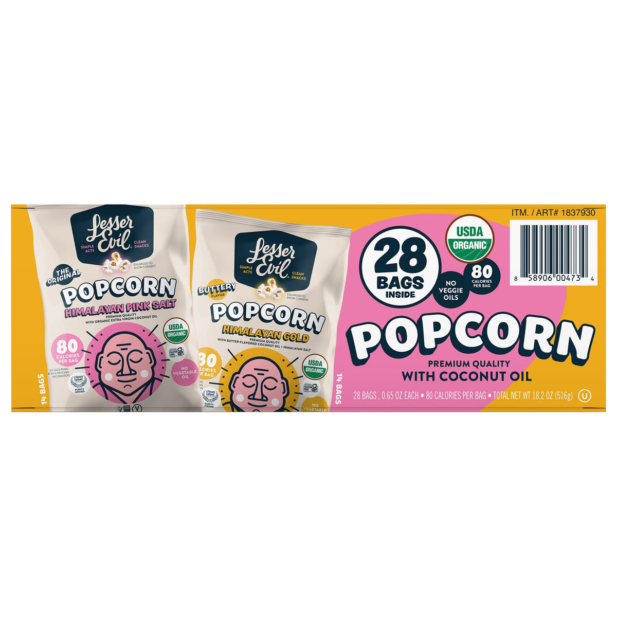 미국직구 LesserEvil Organic Popcorn, Variety Pack, 0.65 oz, 28 ct