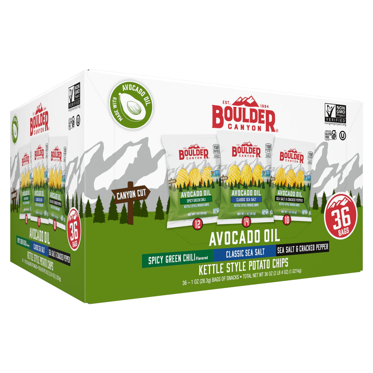 미국직구 Boulder Canyon Avocado Oil Kettle Style Potato Chips, Variety Pack, 1 oz, 36 ct