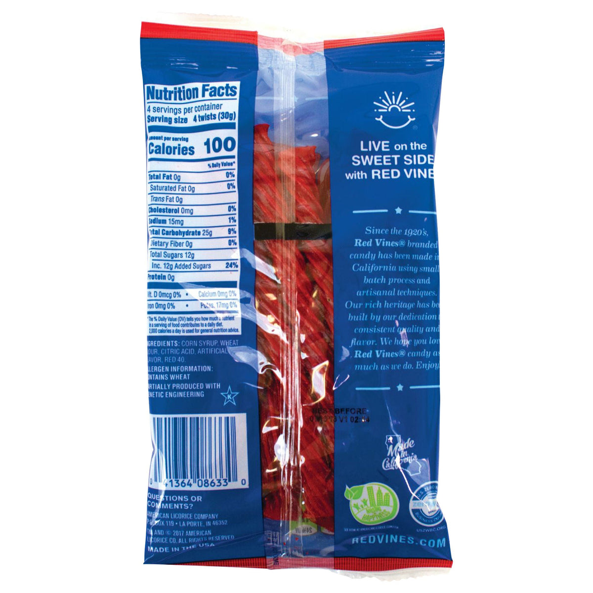 미국직구 Red Vines Twists, Original Red Licorice Candy, 4 oz, 15 ct