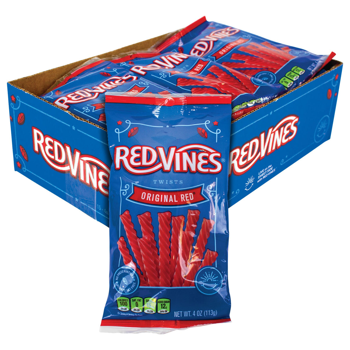 미국직구 Red Vines Twists, Original Red Licorice Candy, 4 oz, 15 ct