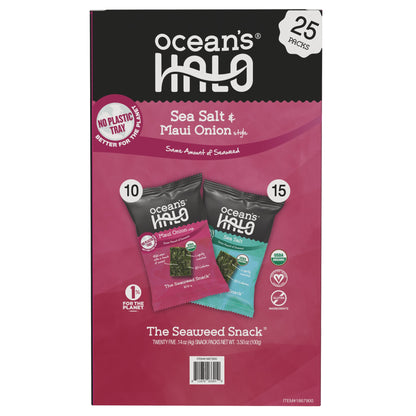 미국직구 Ocean's Halo Organic Seaweed Snack, Maui Onion & Sea Salt, 0.14 oz, 25 ct
