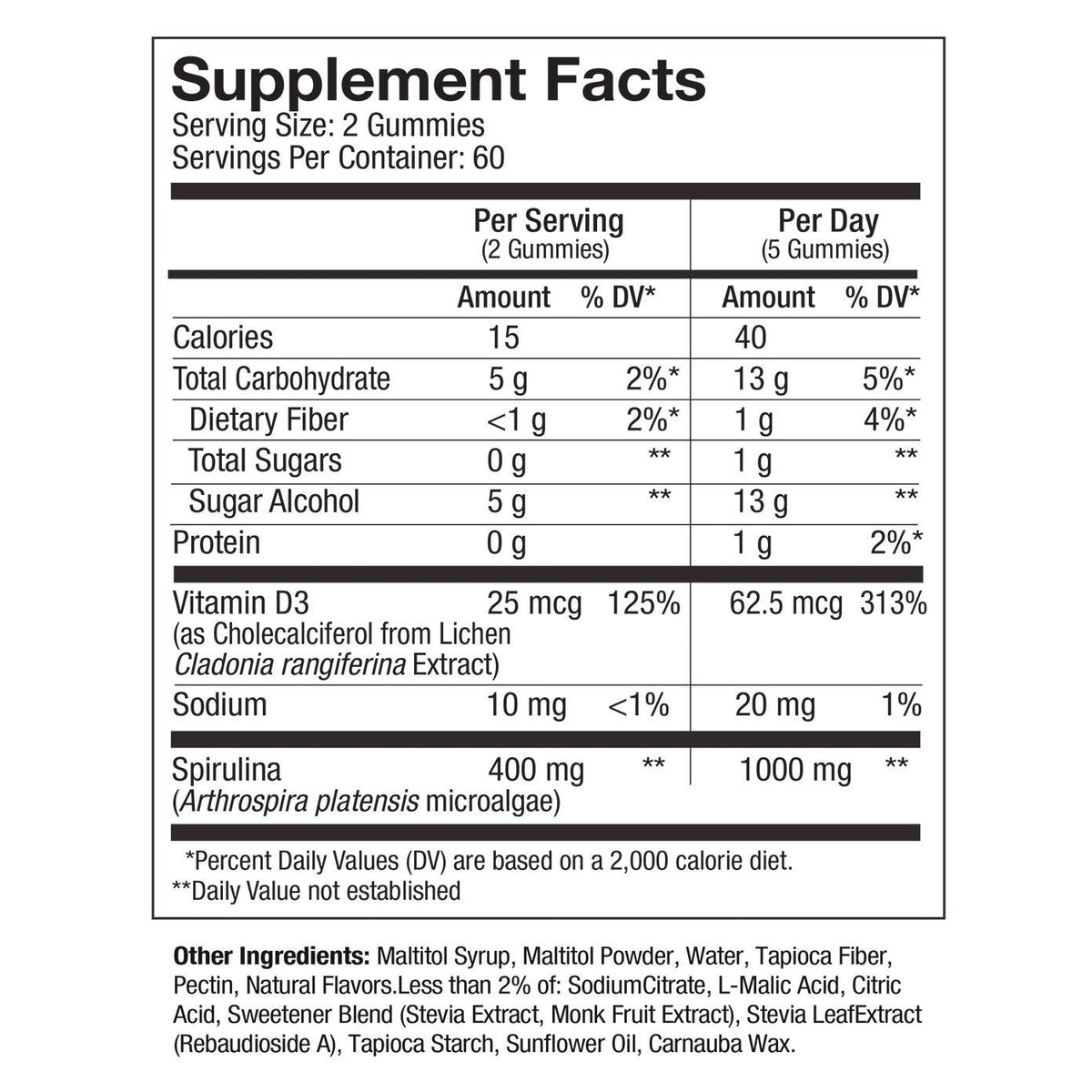미국직구 비타민D Pure Hawaiian Spirulina Plus Vitamin D3 200 mg,  120 Gummies, Tropical