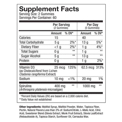 미국직구 비타민D Pure Hawaiian Spirulina Plus Vitamin D3 200 mg,  120 Gummies, Tropical