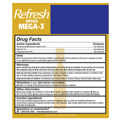 미국직구 리프레시 생활건강 Refresh Optive MEGA-3 Preservative-Free Lubricating Eye Drop, 70 Vials