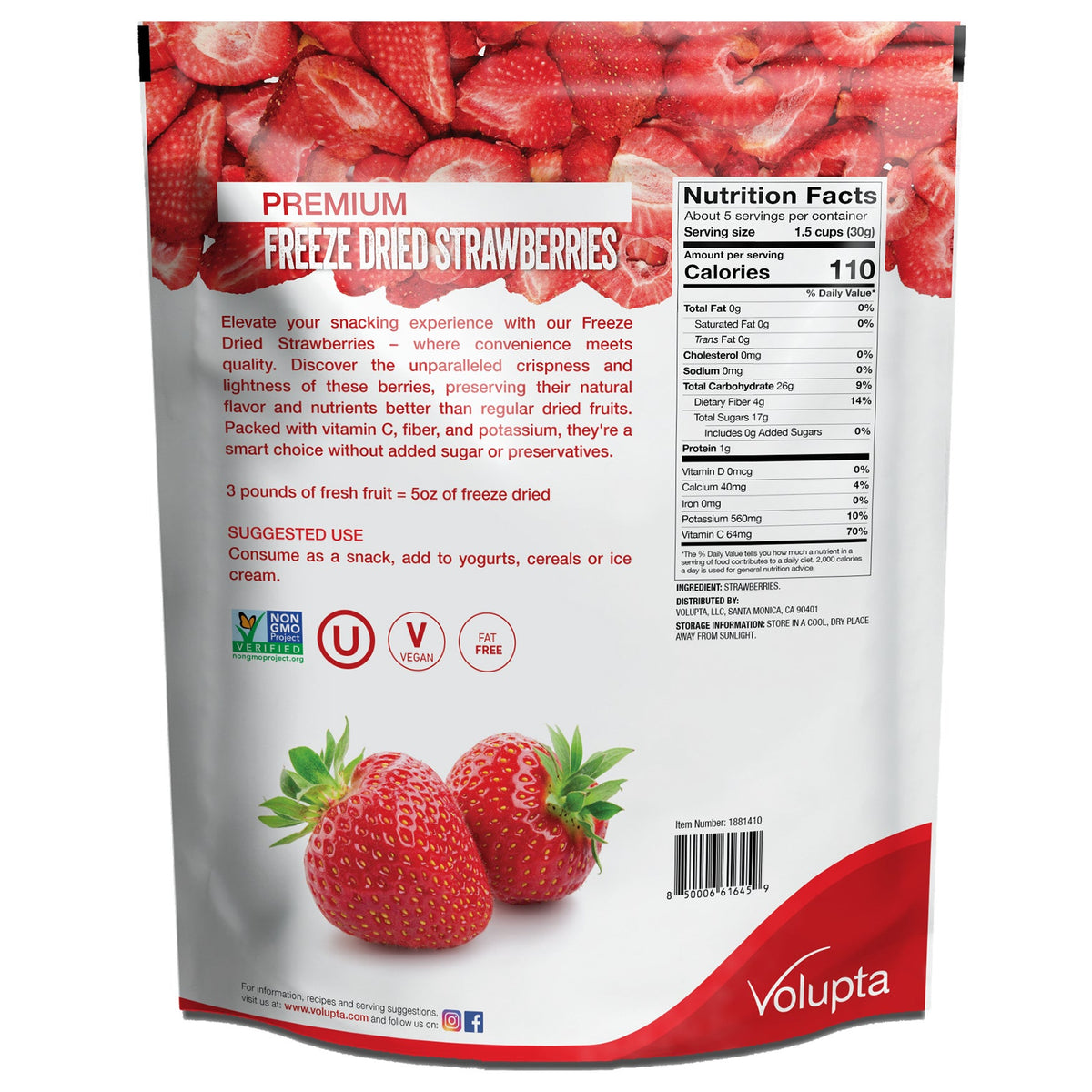 미국직구 Volupta Premium Freeze Dried Strawberries, 5 oz