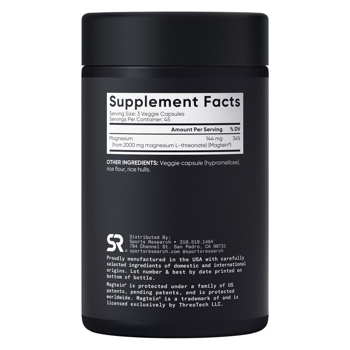 미국직구 마그네슘 Sports Research Magtein Magnesium L-Threonate, 2000 mg, 135 Veggie Capsules