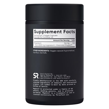 미국직구 마그네슘 Sports Research Magtein Magnesium L-Threonate, 2000 mg, 135 Veggie Capsules