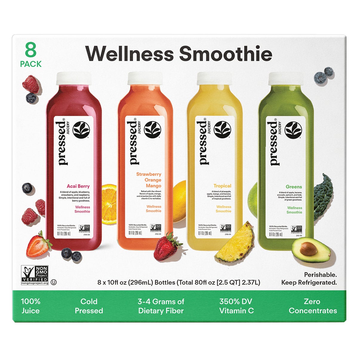 미국직구 Pressed Juicery Wellness Smoothie, Variety Pack, 10 fl oz, 8 ct