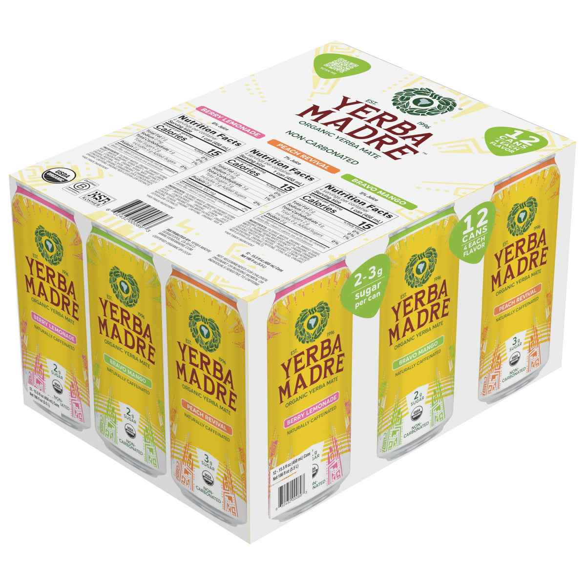 미국직구 Yerba Madre Organic Yerba Mate Herbal Tea, Variety Pack, 15.5 fl oz, 12 ct