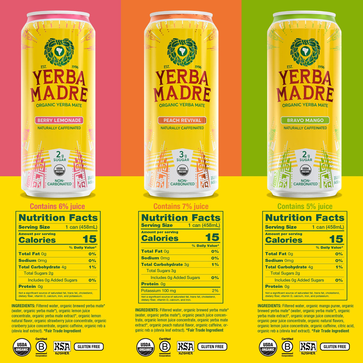 미국직구 Yerba Madre Organic Yerba Mate Herbal Tea, Variety Pack, 15.5 fl oz, 12 ct