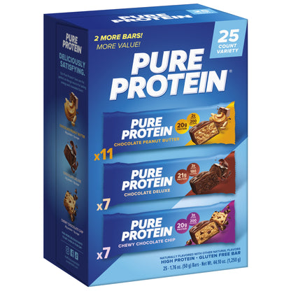 미국직구 Pure Protein Bars, 20-21g Protein, Variety Pack, 1.76 oz, 25 ct