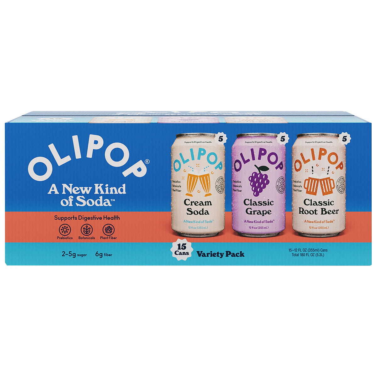 미국직구 OLIPOP Prebiotic Soda, Variety Pack, 12 fl oz, 15 ct