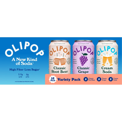 미국직구 OLIPOP Prebiotic Soda, Variety Pack, 12 fl oz, 15 ct