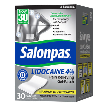 미국직구 살론파스 외용 파스·겔 Salonpas LIDOCAINE 4% Pain Relieving Gel-Patch, 30 Patches