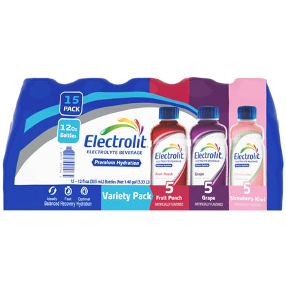 미국직구 Electrolit Electrolyte Beverage, Premium Hydration, Variety Pack, 12 fl oz, 15 ct
