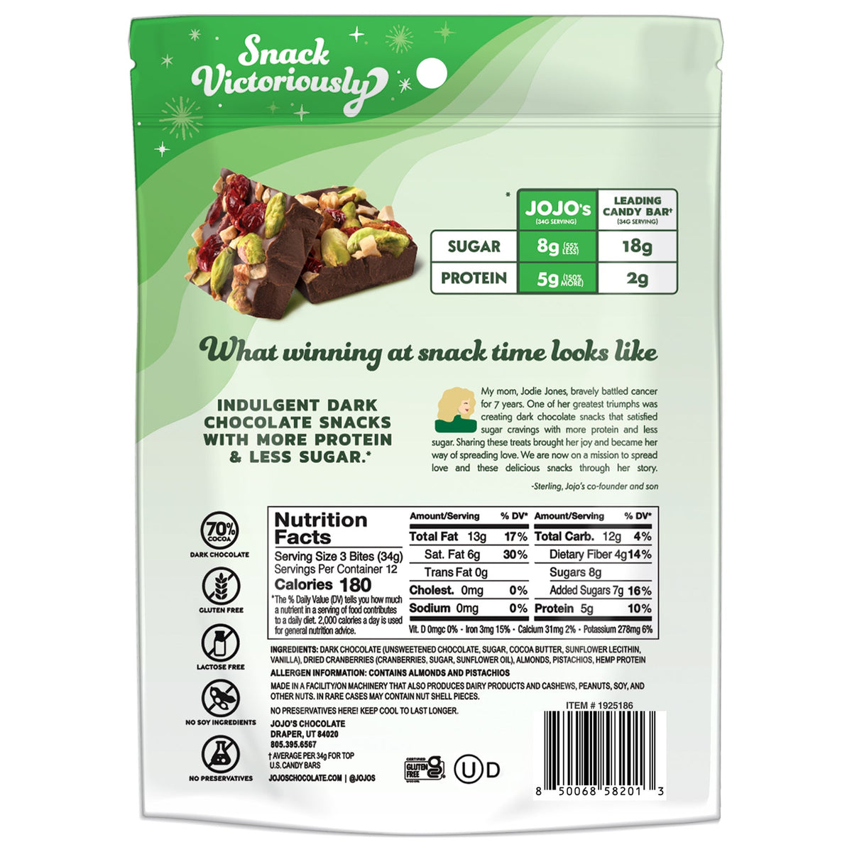 미국직구 JOJO's Dark Chocolate Bites Pistachio Almond Cranberry, 14.4 oz
