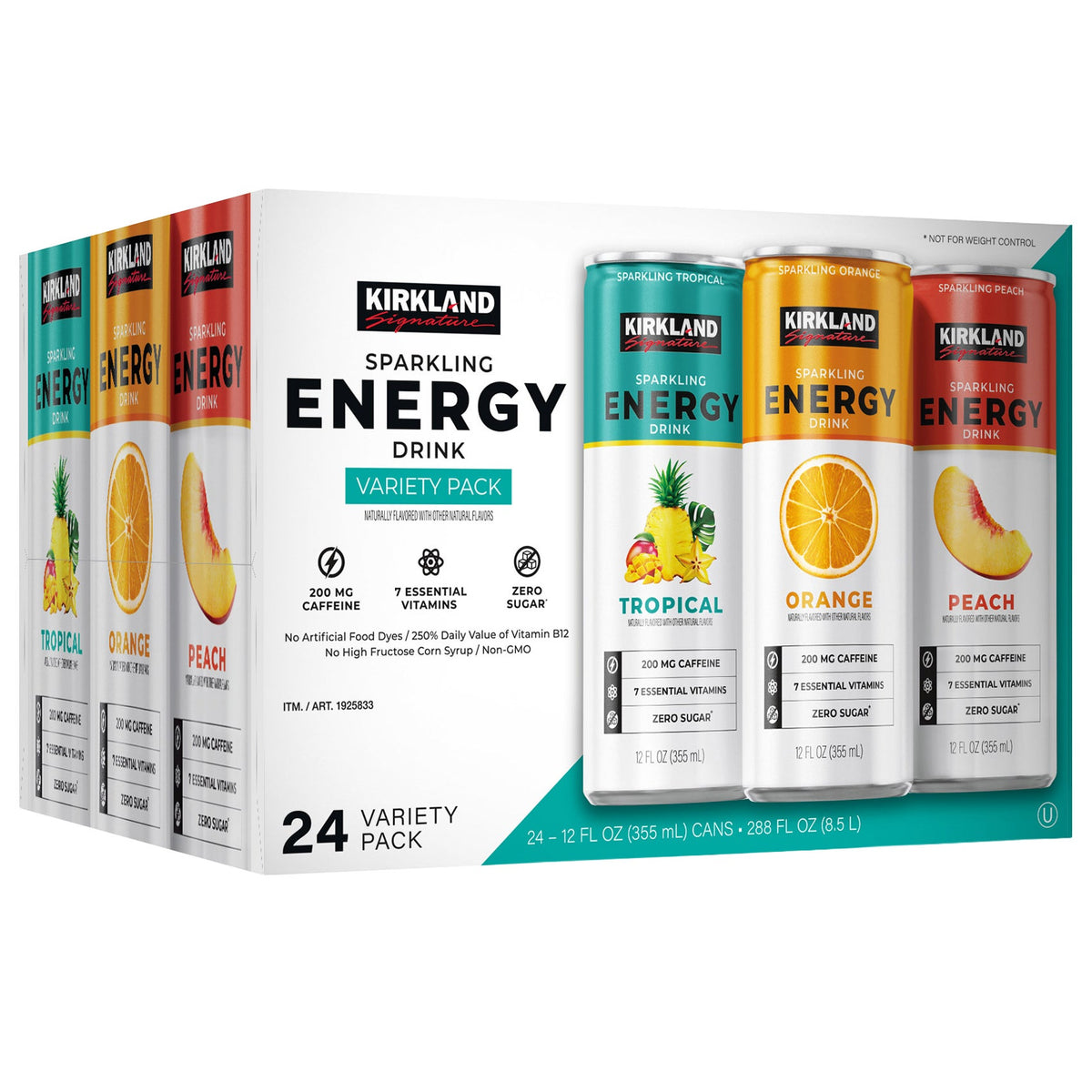 미국직구 Kirkland Signature Sparkling Energy Drink, Sugar Free, Variety Pack, 12 fl oz, 24 ct