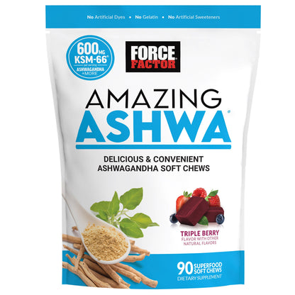 미국직구 영양제 Force Factor Amazing Ashwa, 90 Soft Chews, Triple Berry