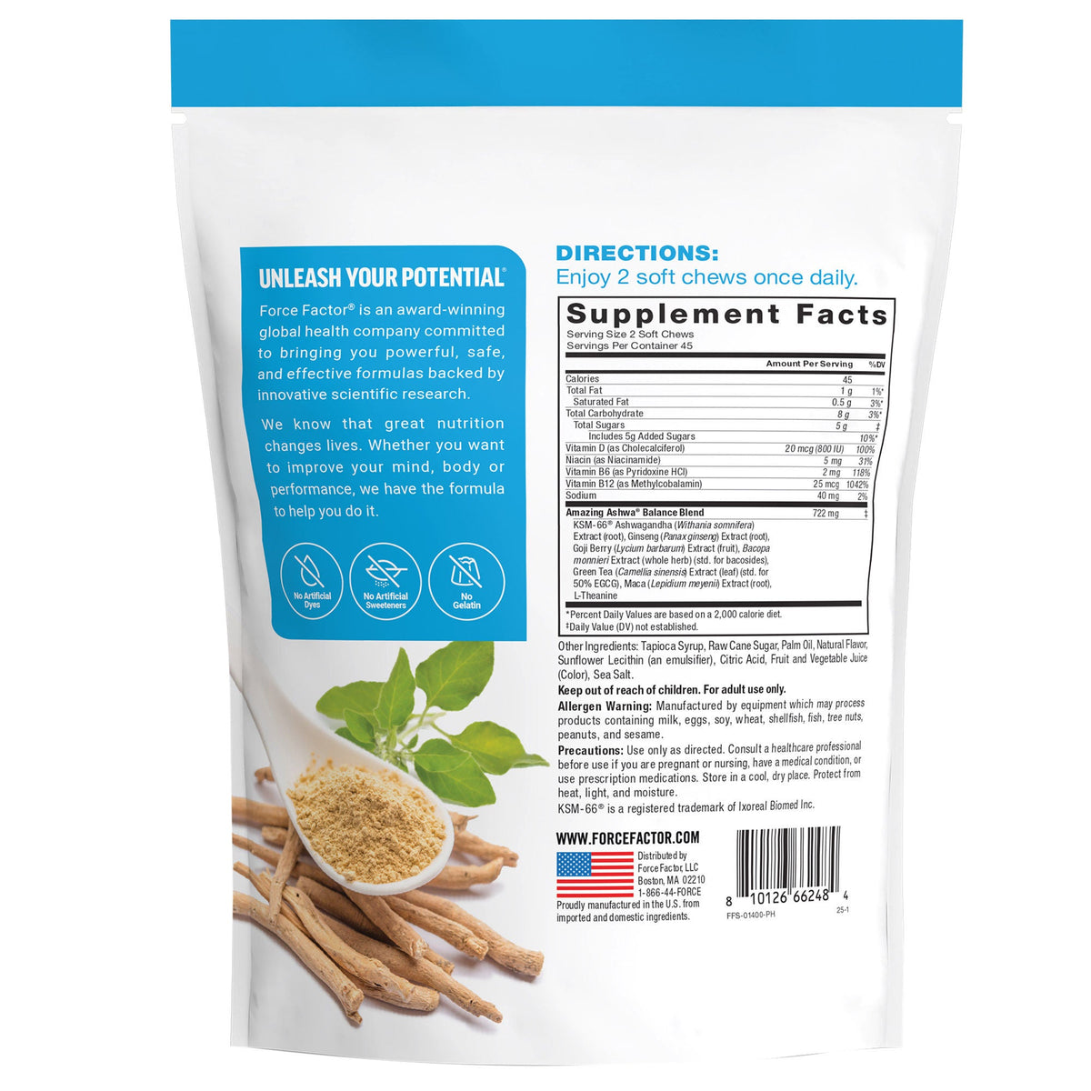 미국직구 영양제 Force Factor Amazing Ashwa, 90 Soft Chews, Triple Berry