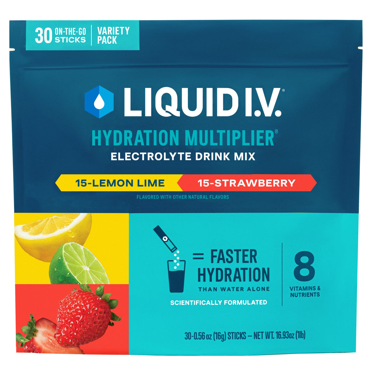 미국직구 Liquid I.V. Hydration Multiplier Electrolyte Drink Mix, Variety Pack, 0.56 oz, 30 ct